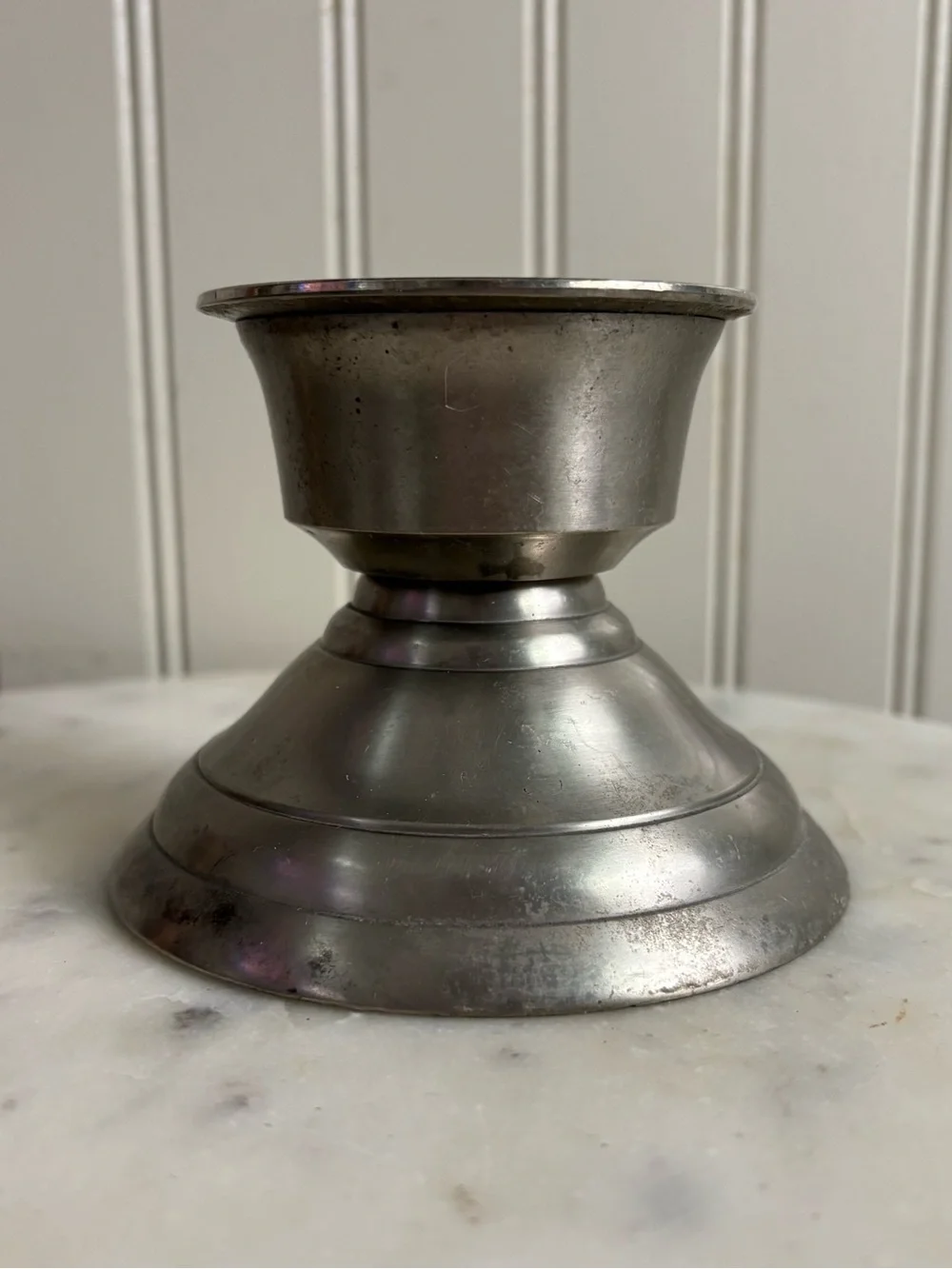 Vintage Pillar Candle Holder Base Brushed Metal Finish 3” Width Farmhouse VTG